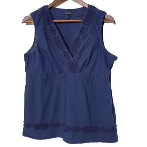 Talbot Top Size 14 Blue Sleeveless V-Neck Blouse 100% Cotton Shirt Women's